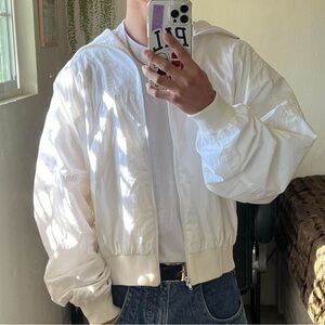 adidas Men's White Windbreaker Jacket silver label